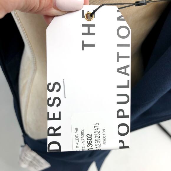 DRESS THE POPULATION Tiffany One Shoulder Sheath Dress Large Midnight Blue NWT - Picture 9 of 9